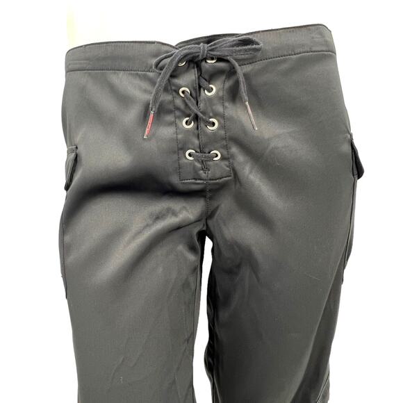 Vintage Tommy Hilfiger Y2K‎ Black Satin Lace-Up Cargo Crop Pants  Medium - Picture 3 of 8